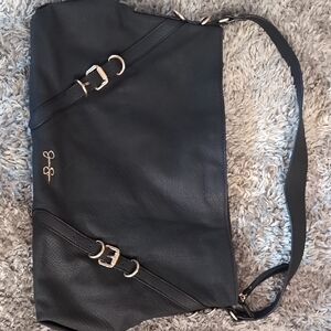 Jessica Simpson Black Shoulder Bag with Gold Buckles